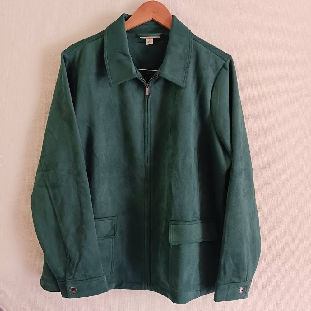 Women's Microsuede Zip-Front Jacket, Appleseed's, size XL, Forest‎ Green - Picture 2 of 9